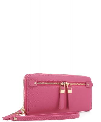 Saffiano Fashion Zipper Wallet Wrist TW0001 FUCHSIA